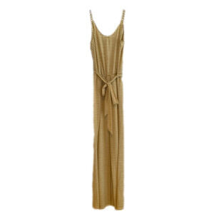 Primi Spaghetti Strap Elastic Waist Lounge Yellow Striped Long Romper Jumpsuit